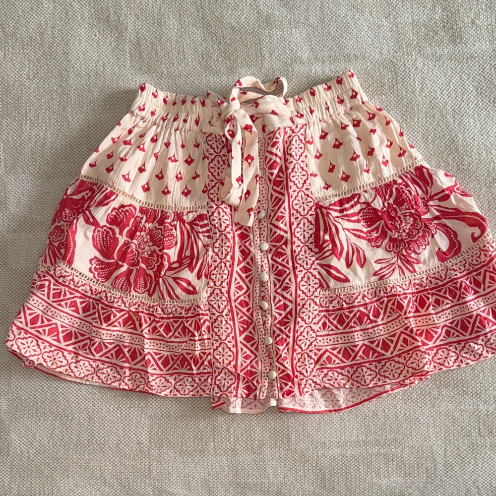 Angie Red and Cream Patterned Skater Skirt